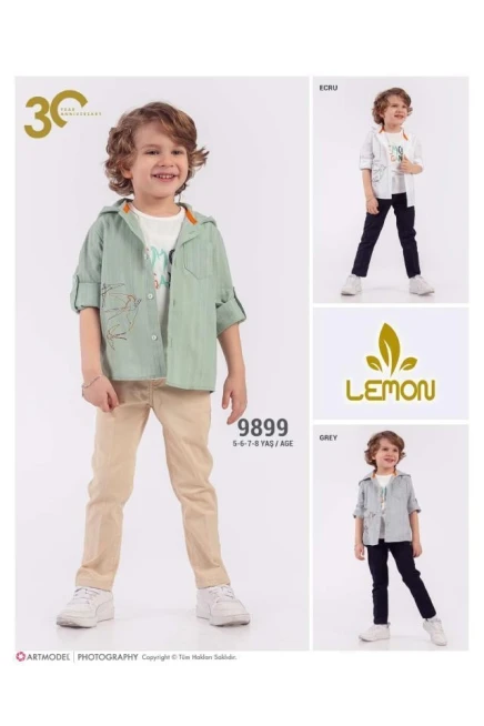 Baskili Tişört Kapüşonlu Gömlek Pantolon Takim