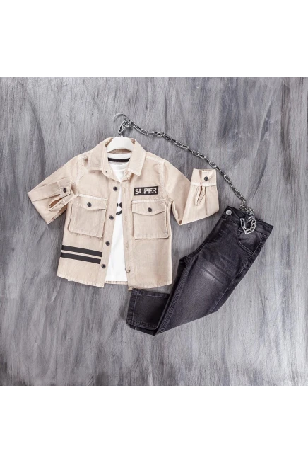 Baskili Tişört Gömlek Kot Pantolon Takim