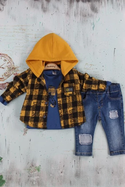 Baskili Sweatshirt Kapüşonlu Gömlek Kot Pantolon Takim