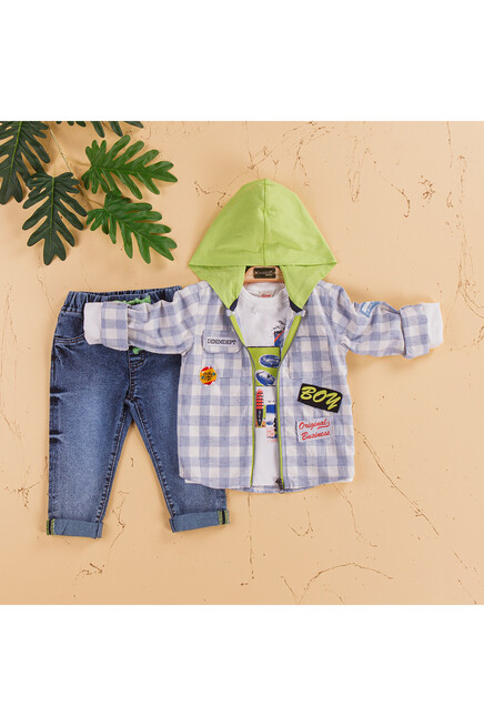 Kapişonlu Ekose Desenli Ceketli Pantolon Takım