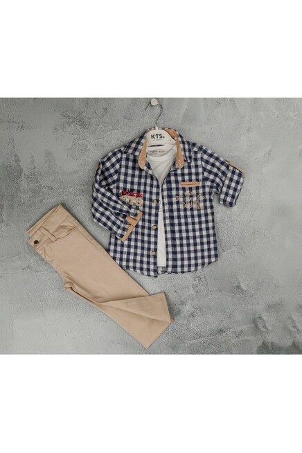 Tişörtlü Ekose Gömlekli Pantolon Takım