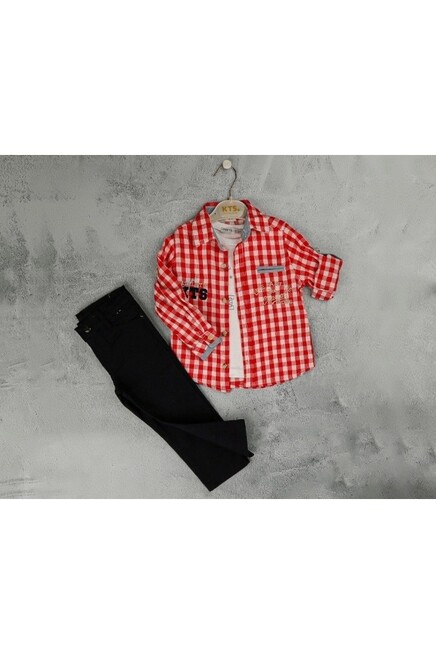 Tişörtlü Ekose Gömlekli Pantolon Takım