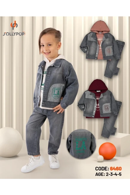 Kot Ceketli Kapüşonlu Sweatshırtlu Pantolonlu Takım