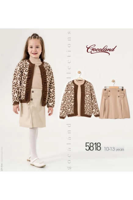 Leoparlı Hırka Badili Deri Etek Takım