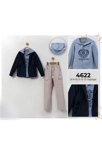 Ceketli Kapüşonlu Sweatshırtlu Pantolonlu Takım