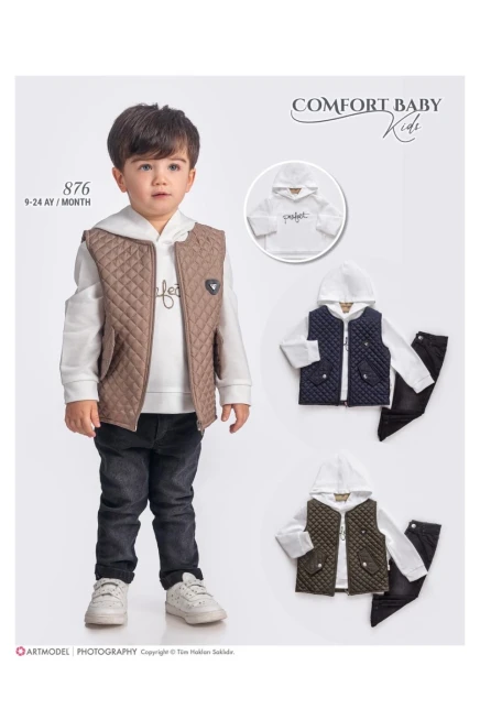 Yelekli Kapüşonlu Sweatshırtlu Pantolonlu Takım