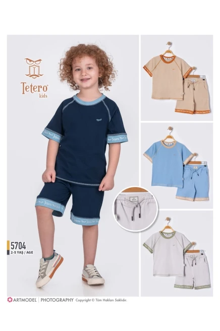 Yazı Baskılı Kol Tişörtlü Şort Takım