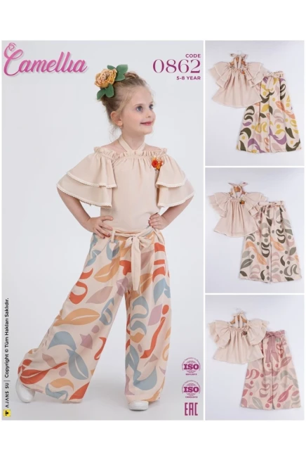 Bluzlu Desenli Pantolonlu Takım