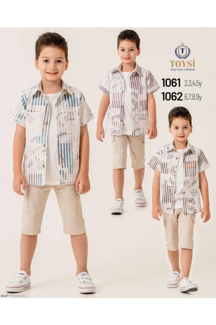 Çizgili Desenli Gömlekli Tişörtlü Şort Takım