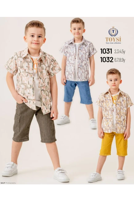 Desenli Gömlekli Tişörtlü Şort Takım