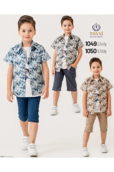 Desenli Gömlekli Tişörtlü Şort Takım