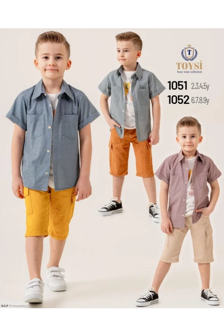 Desenli Gömlekli Tişörtlü Şort Takım