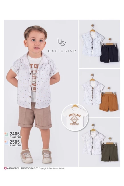 Gömlekli Baskılı Tişörtlü Şort Takım