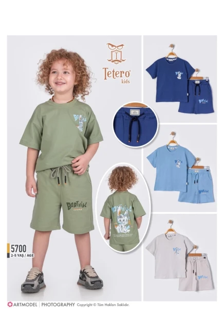 Tavşan Baskılı Tişörtlü Şort Takım