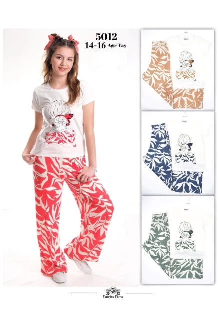 14-16 سنة فتاة طقم بنطلون مع تي شيرت