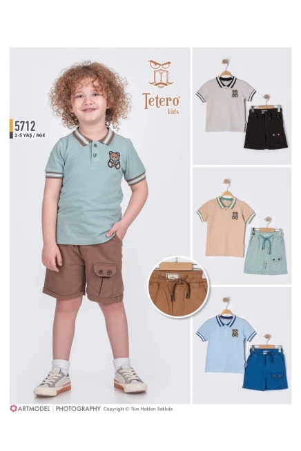 Yakalı Tişörtlü Şort Takım