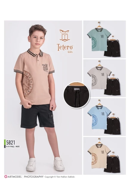 Yakalı Tişörtlü Şort Takım