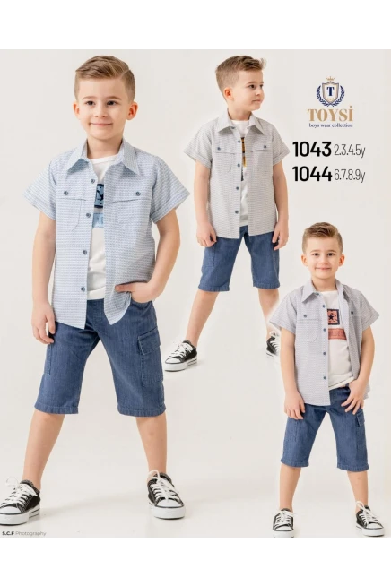 Cep Detay Gömlekli Tişörtlü Şort Takım