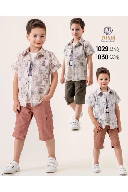 Desenli Gömlekli Tişörtlü Şort Takım