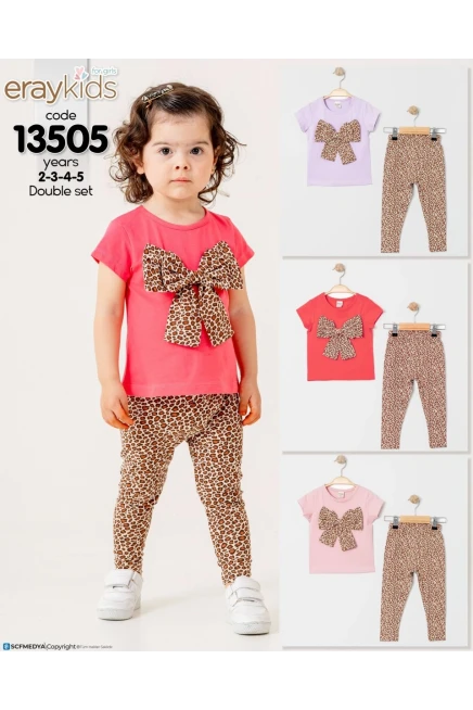 Fiyonklu Tişört Leoparlı Tayt Takım
