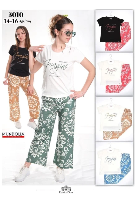 14-16 سنة فتاة طقم بنطلون مع تي شيرت