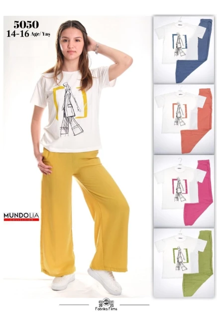 14-16 سنة فتاة طقم بنطلون مع تي شيرت