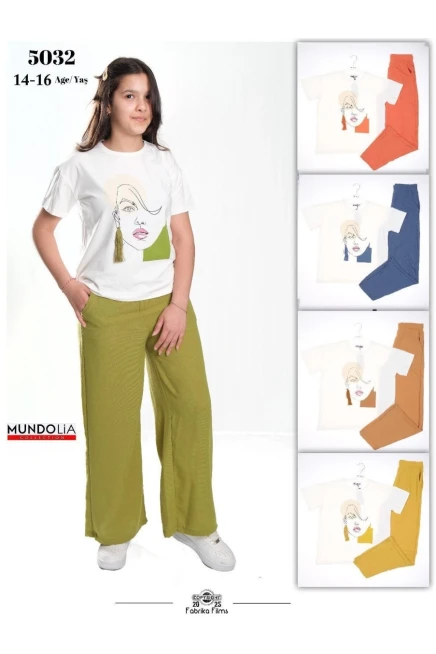 14-16 سنة فتاة طقم بنطلون مع تي شيرت