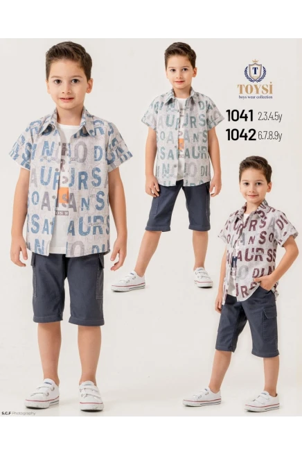 Yazı Baskılı Gömlekli Tişörtlü Şort Takım