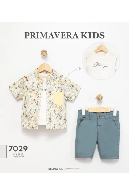 Desenli Gömlekli Tişörtlü Şort Takım