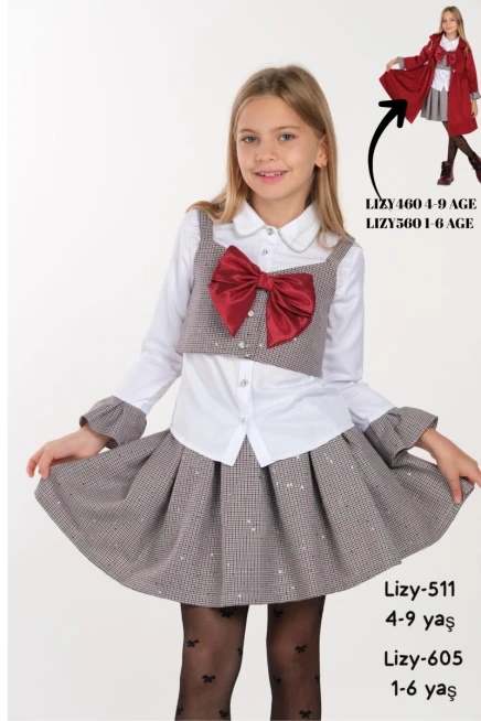 4-9  سنة فتاة بدله بلوزه مع تنوره