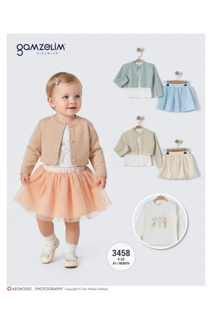 9-24 شهر فتاة  بدله تريكو مع تنورة