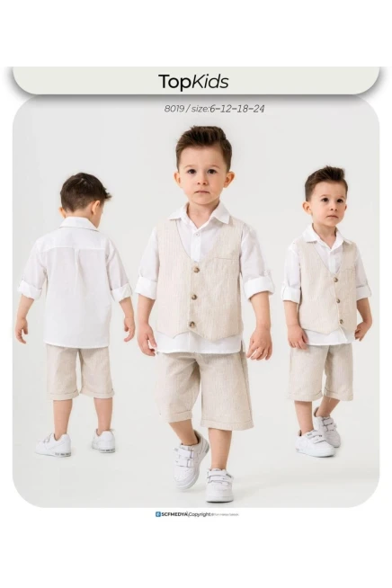 Yelek Detaylı Gömlekli Tişörtlü Şort Takım