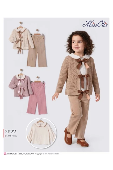 3-6 سنة فتاة ستره كارديجان مع سروال