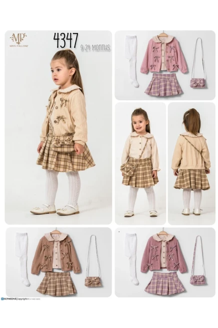 9-24 شهر فتاة  بدله تريكو مع تنورة