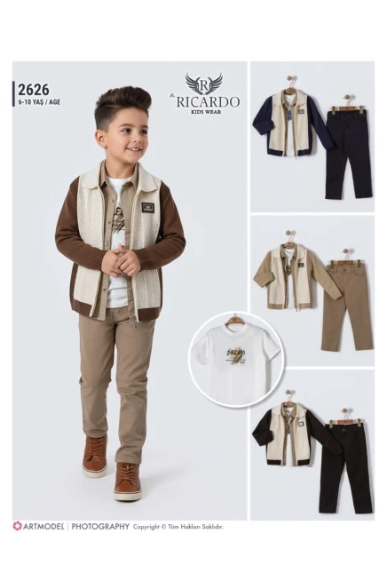 Hırkalı Gömlekli Tişörtlü Pantolonlu Takım