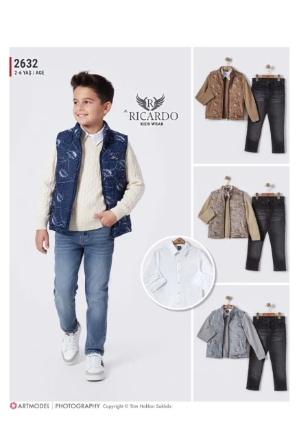 Yelekli Kazaklı Gömlekli Pantolonlu Takım