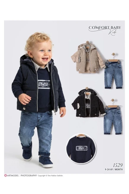 Yelekli Kazaklı Gömlekli Pantolonlu Takım