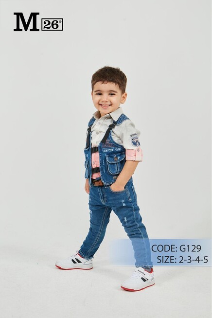 Gömlekli Kot Yelekli Pantolonlu Takım