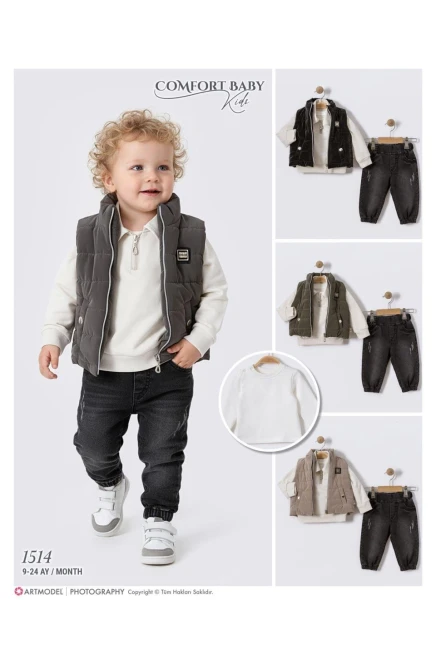 Yelekli Sweatshırtlu Badili Pantolonlu Takım