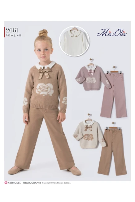 7-10 سنة فتاة بدله تريكو مع سروال