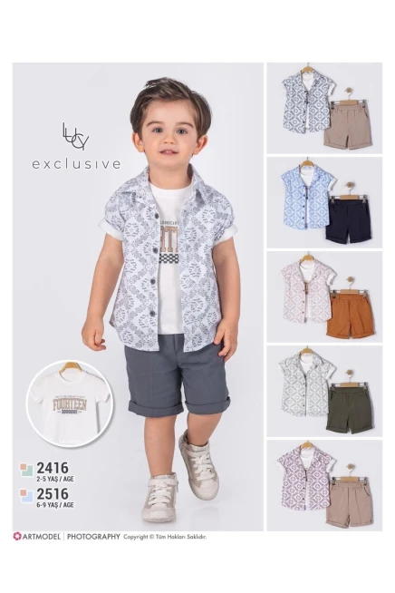 Gömlekli Baskılı Tişörtlü Şort Takım