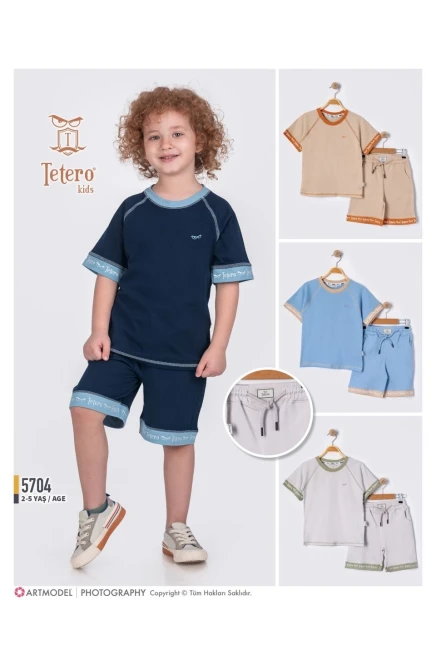 Yazı Baskılı Kol Tişörtlü Şort Takım