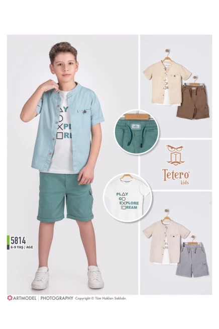 Gömlekli Tişörtlü Şortlu Takım