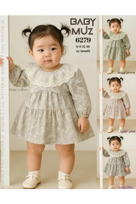 Dantel Yakalı Desenli Elbise