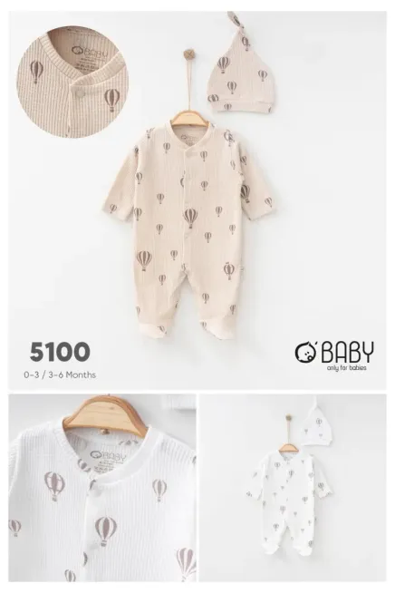 Balon Baskılı Şapkalı Tulum