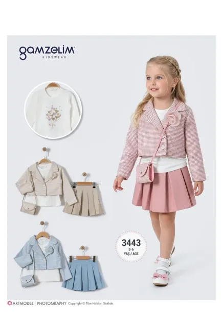 3-6 سنة فتاة طقم تنورة مع جاكيت