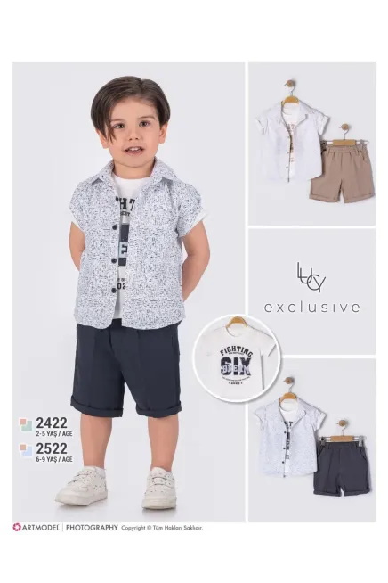 Gömlekli Baskılı Tişörtlü Şort Takım