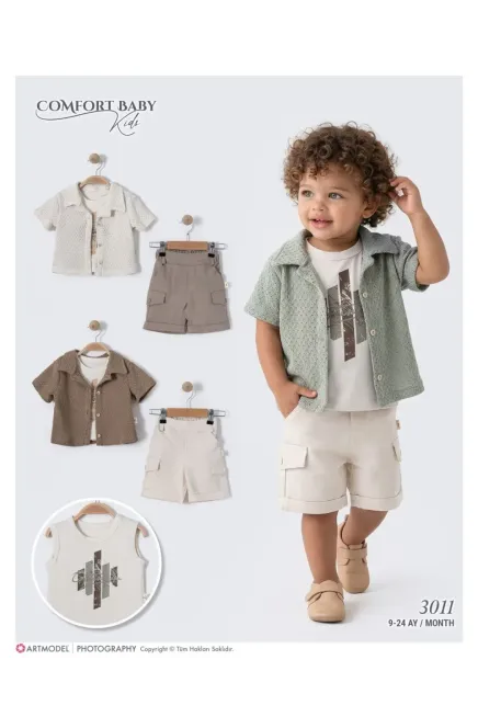 Gömlekli Tişörtlü Şort Takım