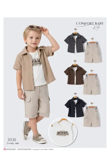 Gömlekli Tişörtlü Şort Takım