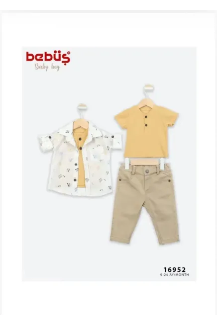 Tişörtlü Desenli Gömlekli Pantolon Takım